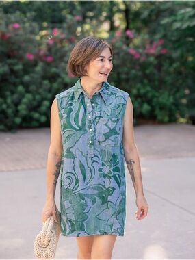 Pilcro Printed Sleeveless Denim Shirt Dress  – Size XSP